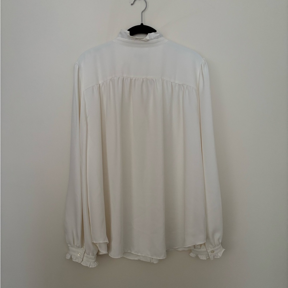 Ann Taylor Cream Ruffle-Neck Button Front Blouse - Picture 4 of 4